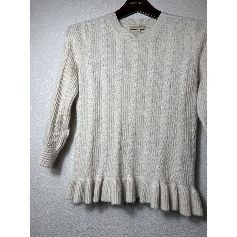 Burberry London 100% Cashmere Cable Knit Peplum Sweater Ivory Size M - Picture 4 of 11